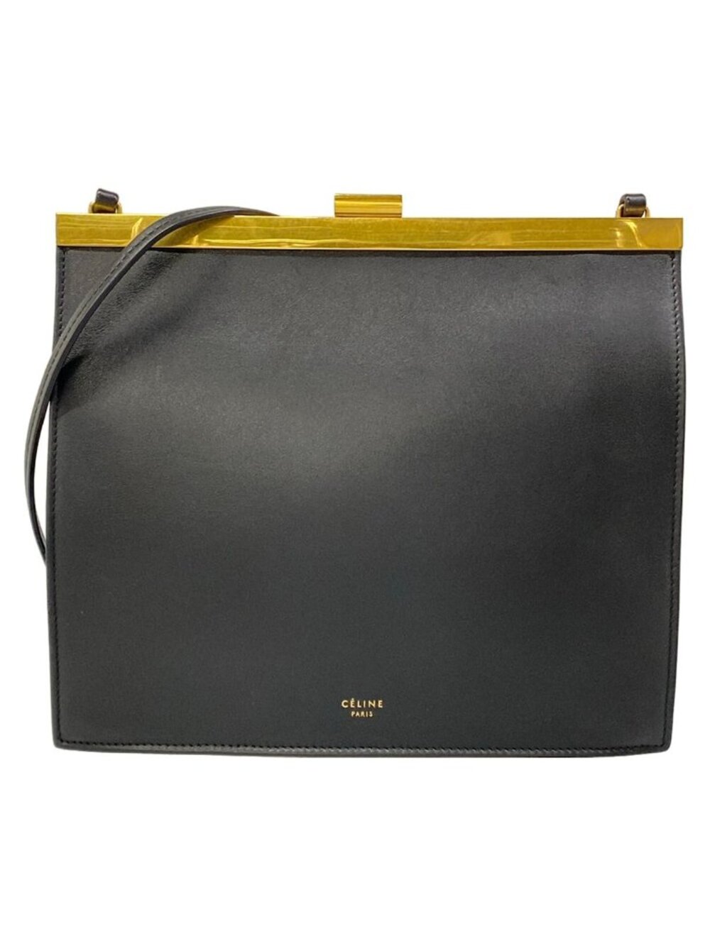 Celine Shoulder Bag Clasp Mini Black Kiss Lock Leather